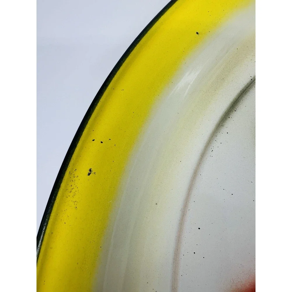 Vintage 1960's Round Colorful Enamel Tin‎ BBQ Large Serving Platter Tray MCM